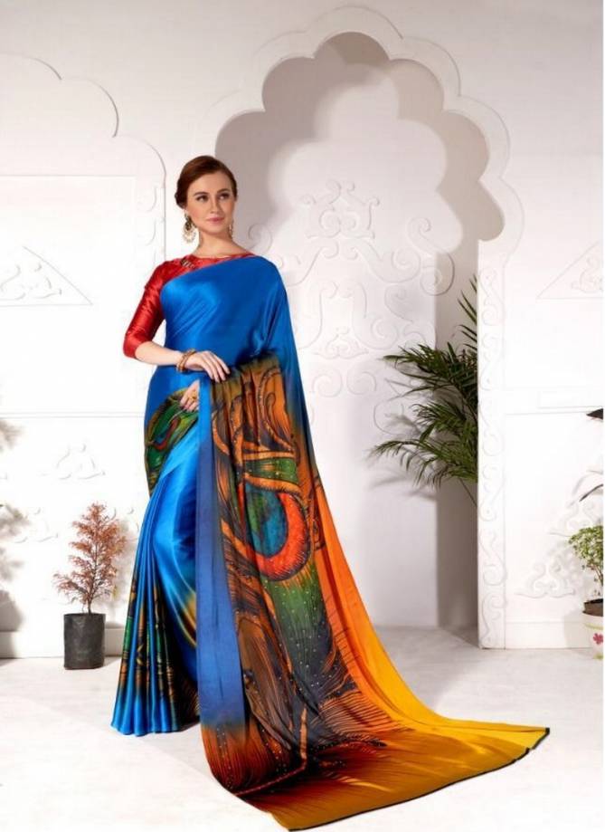 MINTORSI MOR PANCH Designer Latest Fancy Casual Wear Satin Silk With Print And Stone Diamond work Saree Collection